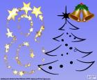 Число восемь с синим фоном, дерево и рождественские колокола